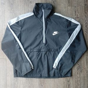 Nike 90s Nylon Windbreaker Collared Jacket 1/4 Zip Men's Size Medium Black Vtg